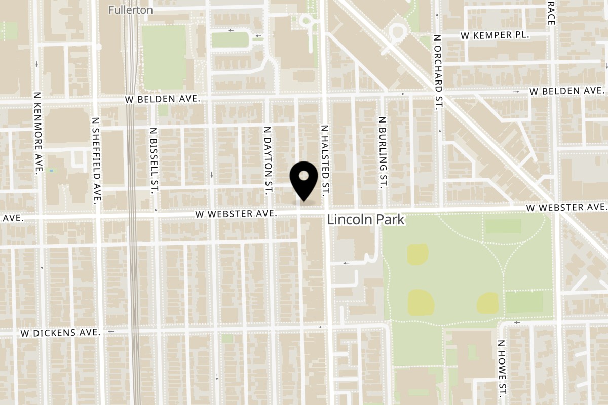 Map showing the location of Kameya Sushi on 806 W Webster Ave in Chicago